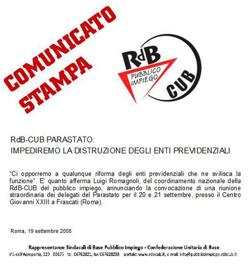 Usb Pubblico Impiego Inps Comunicato Stampa Rdb Cub Parastato